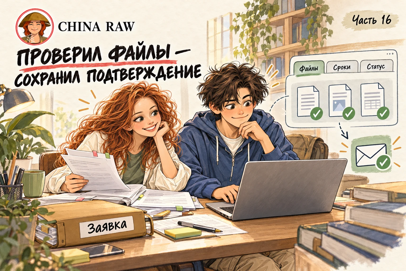 Оля и Лёша проверяют документы — иллюстрация China Raw